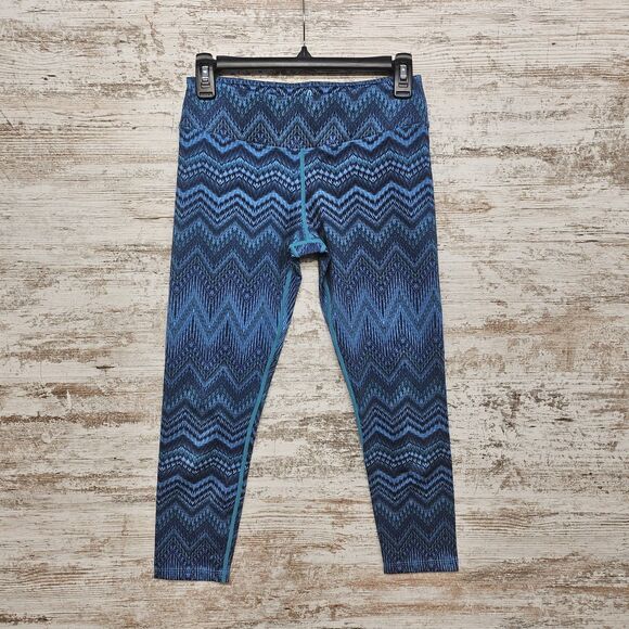 Prana 124977 Womens Small Roxanne Teal Navy Blue Chevron Print Crop Leggings - Picture 1 of 7